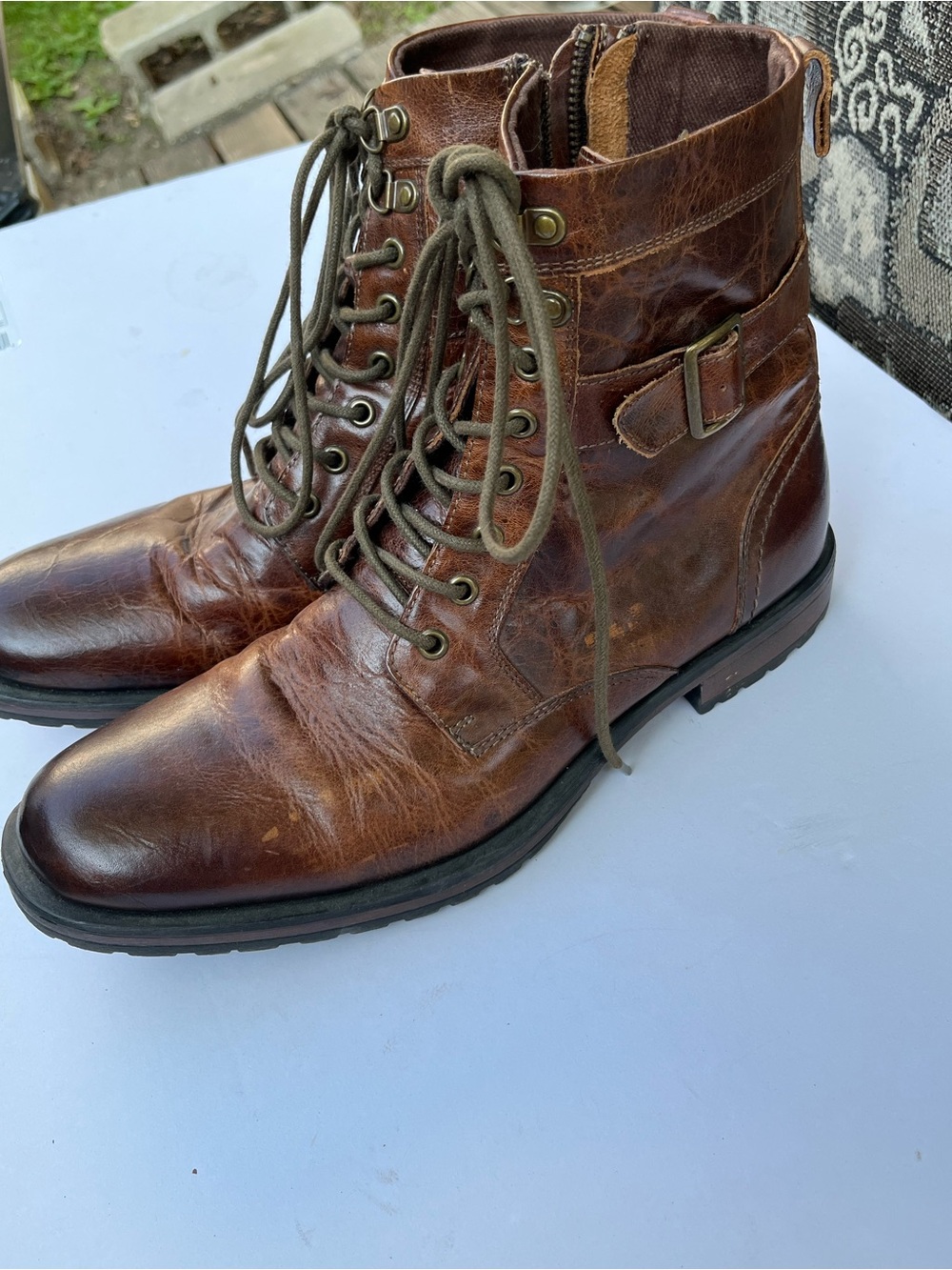 Aston Grey Combat Boots Rockcastle 2 Brown Distressed Leather Buckle Mens 11